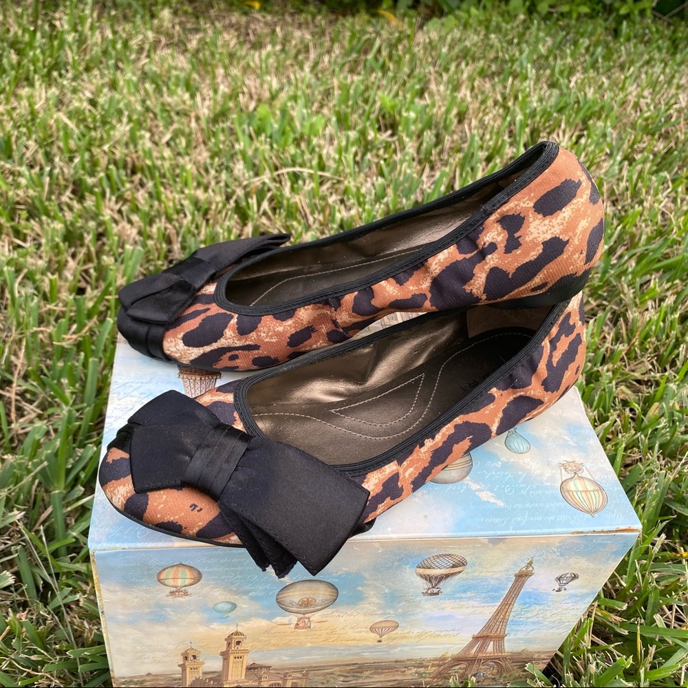 Tahari Satin Leopard Bow Flats